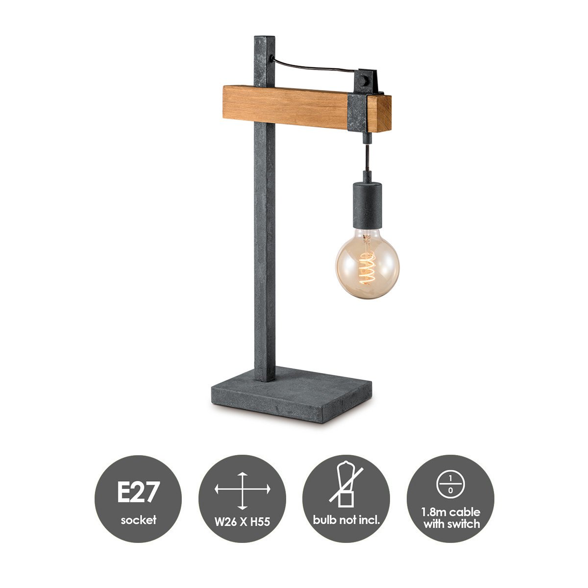 Vintage Tafellamp Denton - Industrieel Design met Houten Voet