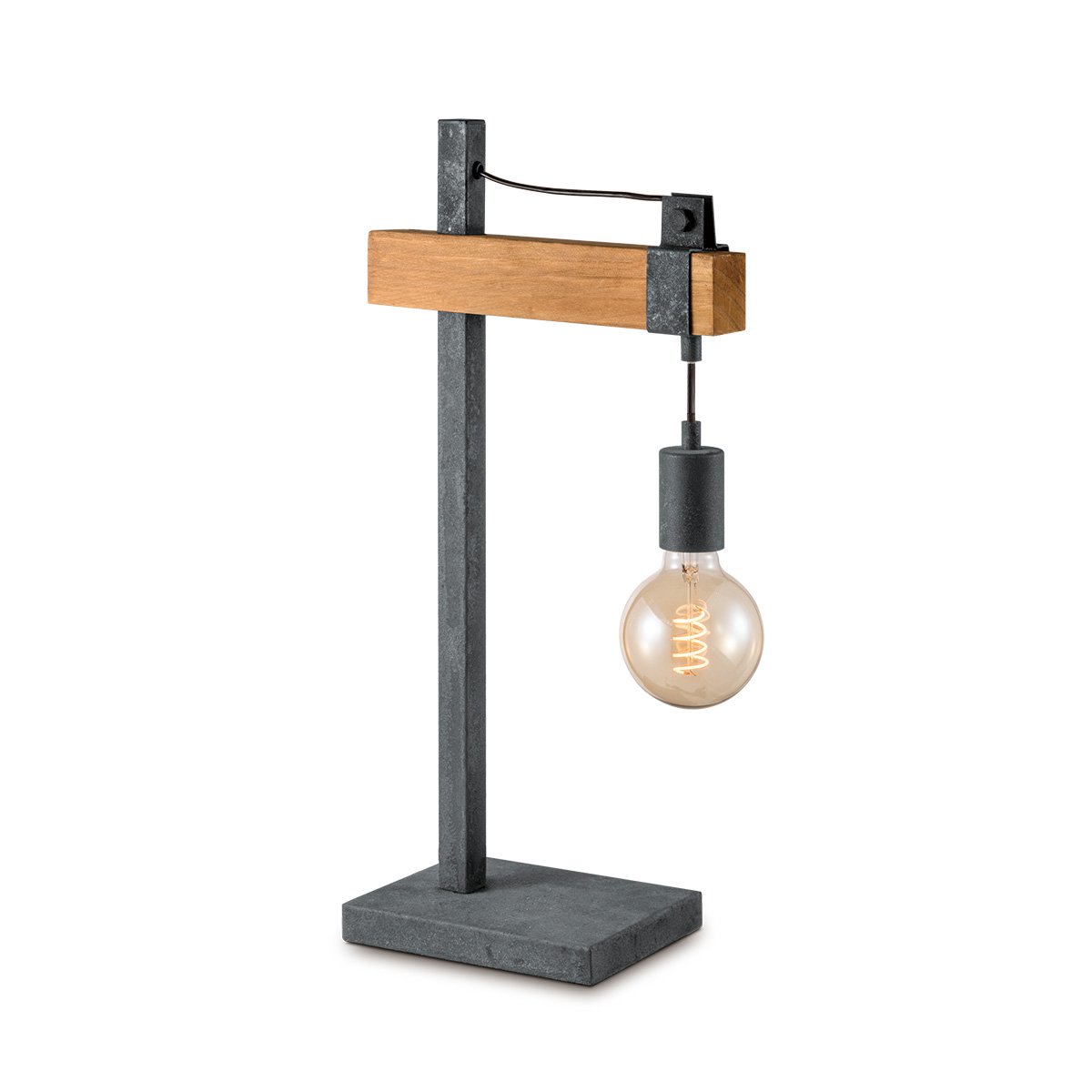Vintage Tafellamp Denton - Industrieel Design met Houten Voet